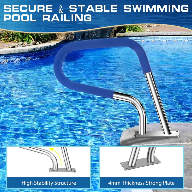 yeezo 30x22 Inground Pool Rail, Rustproof #304SS Swimming Pool Stair Step handrail Railing with no-Slip Cover. - Image 4